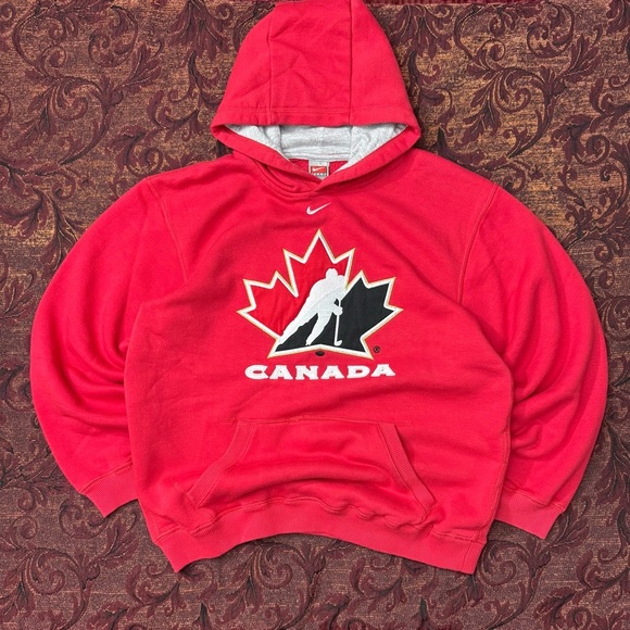 Y2K Nike Centre Swoosh Team Canada Hockey Hoodie - Picture 1 of 3